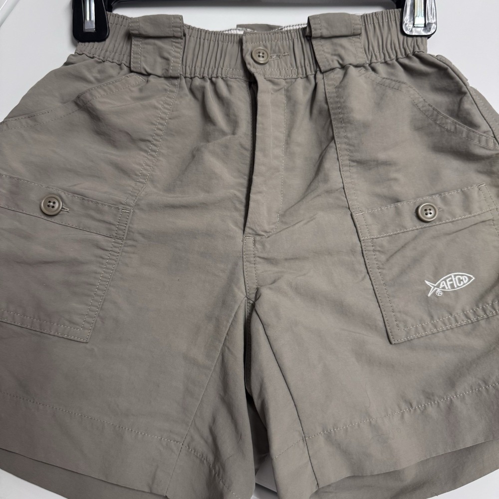 AFTCO Boys Original Fishing Shorts Beige Gray Cargo Size 26 - 10/12 Years - Picture 3 of 7